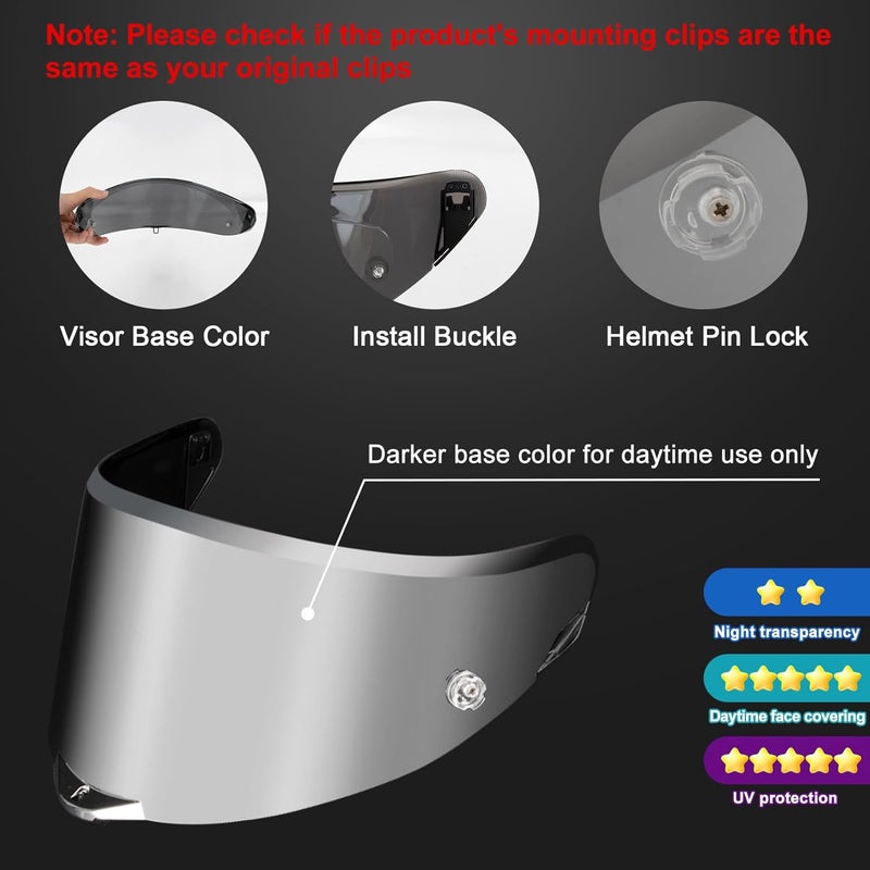 psler فيزر بيستا جي بي آر آر - فيزر خوذة بيستا بديل درع وجه دراجة نارية لبيستا جي بي آر كورسا-ر بيستا جي بي آر آر ريس 3، فضي داكن-مرآة - Image 4